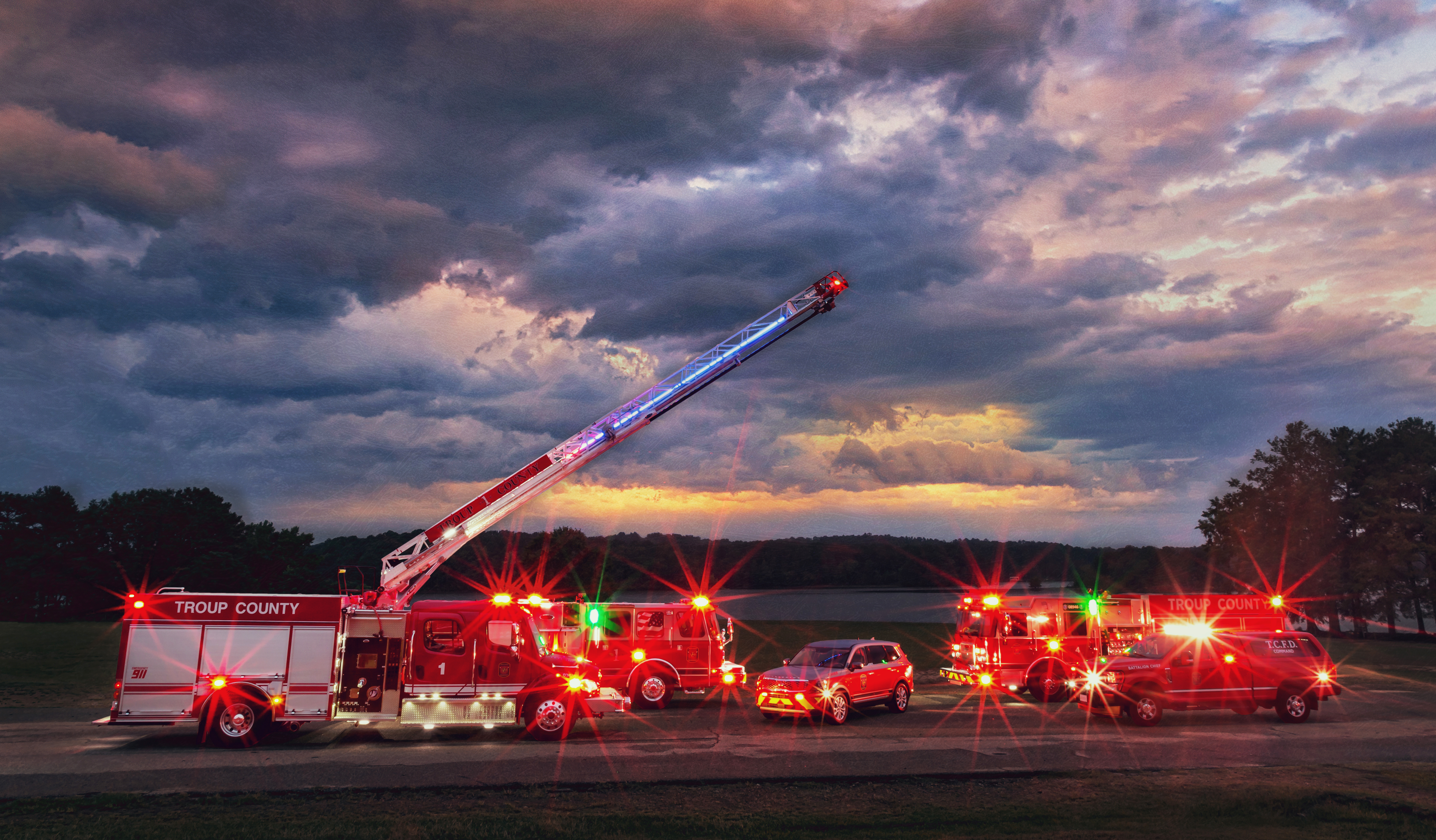 county fire trucks at park